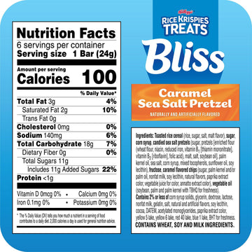 Rice Krispies Treats Bliss Crispy Marshmallow Squares, Snack Bars, Caramel Sea Salt Pretzel, 5oz Box (6 Bars)