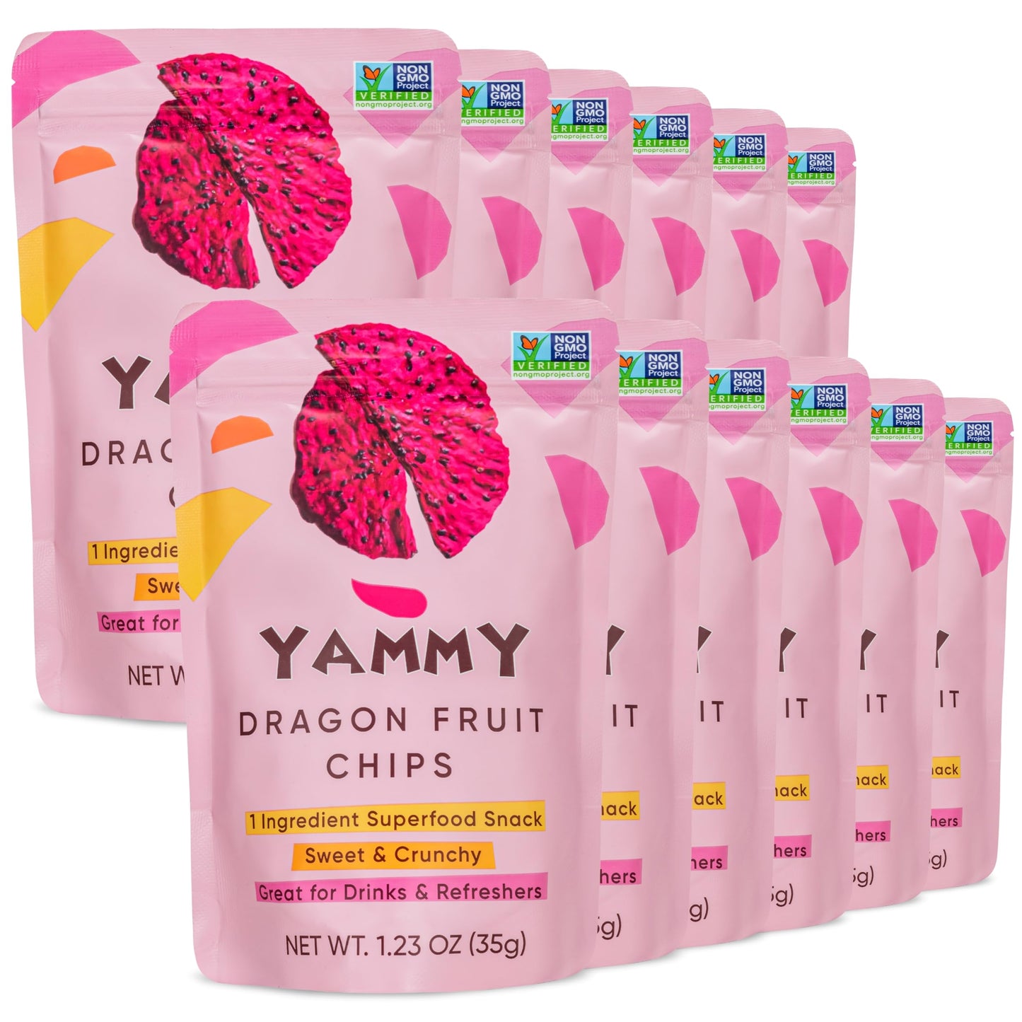 Yammy Dried Dragon Fruit Chips For Drinks Refreshers Healthy 1 Ingredient Superfood Snack Crunchy Like Freeze Dried Dragonfruit Chunks Dehydrated Pitaya Pieces Gluten Free Vegan (1.2Oz Pack Of 12)