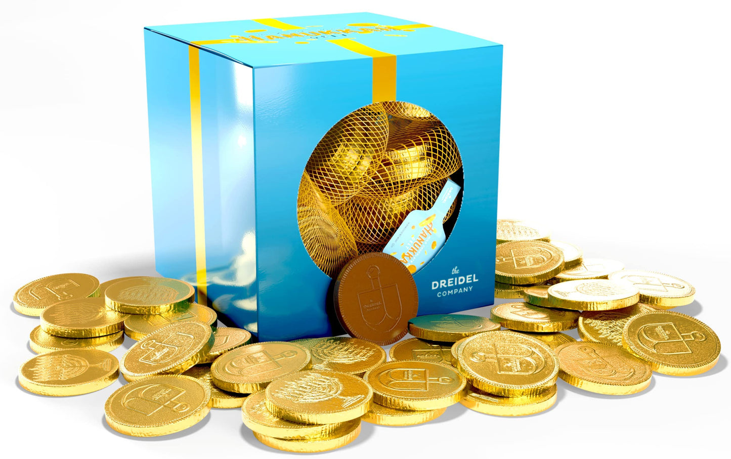 The Dreidel Company 20-Mesh Bags Oriflavor Blendal Hanukkah Chocolate Gelt Gold Coins With Menorah And Dreidel Design Made With Top-Grade Belgian Milk Chocolate Gluten Free Non-Gmo Kosher Certified 20-Bags