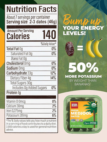 Natural Delights Organic Medjool Dates Pitted - USDA Certified Organic Fruit Good Source of Fiber & Potassium Naturally Sweet Snack for On-the-Go Large & Plump Dates - 12 oz Tub (Pack of 2)