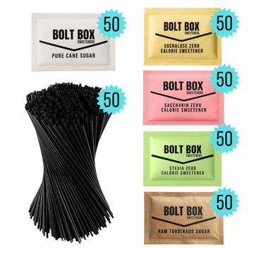 (300 total, 50 each) Bolt Box Sugar & Sugar Substitute Packets Box
