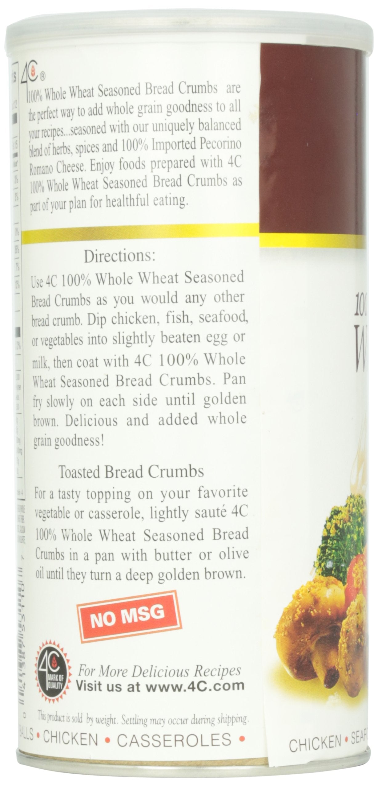 4C Premium Bread Crumbs, Whole Wheat Seasoned with Pecorino Romano Cheese 1 Pack, Flavorful Crispy Crunchy, Value Pack