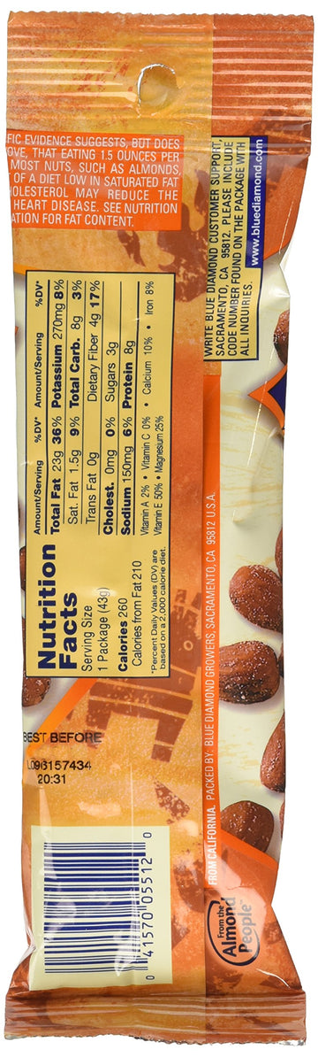Blue Diamond Bold Almonds, Habanero Bbq, 1.5 Oz Tubes, 12 Tubes Each Box