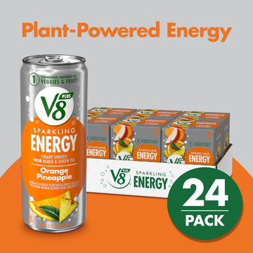 V8 +Energy Sparkling Orange Pineapple Juice Energy Drink, 11.5 Fl Oz Can (24 Pack)