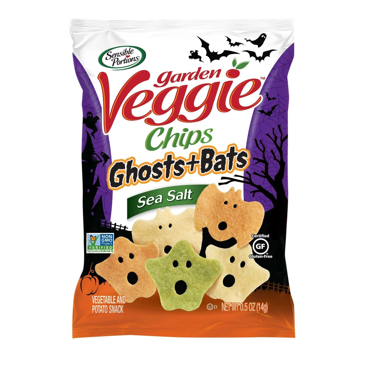 Sensible Portions Garden Veggie Ghosts & Bats Sea Salt Chips, 0.5 oz Bag, 12 ct