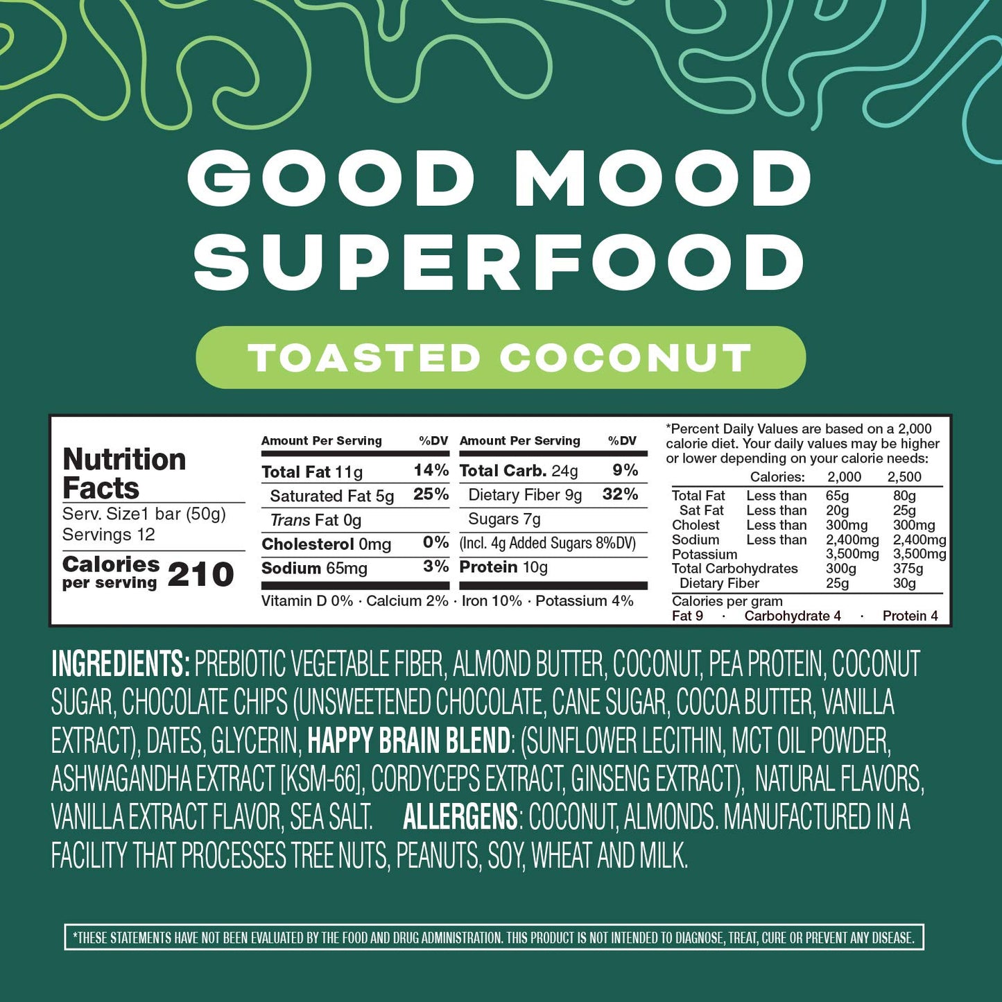 Mindright - Bar Toasted Coconut - Case Of 12 - 1.76 Ounces