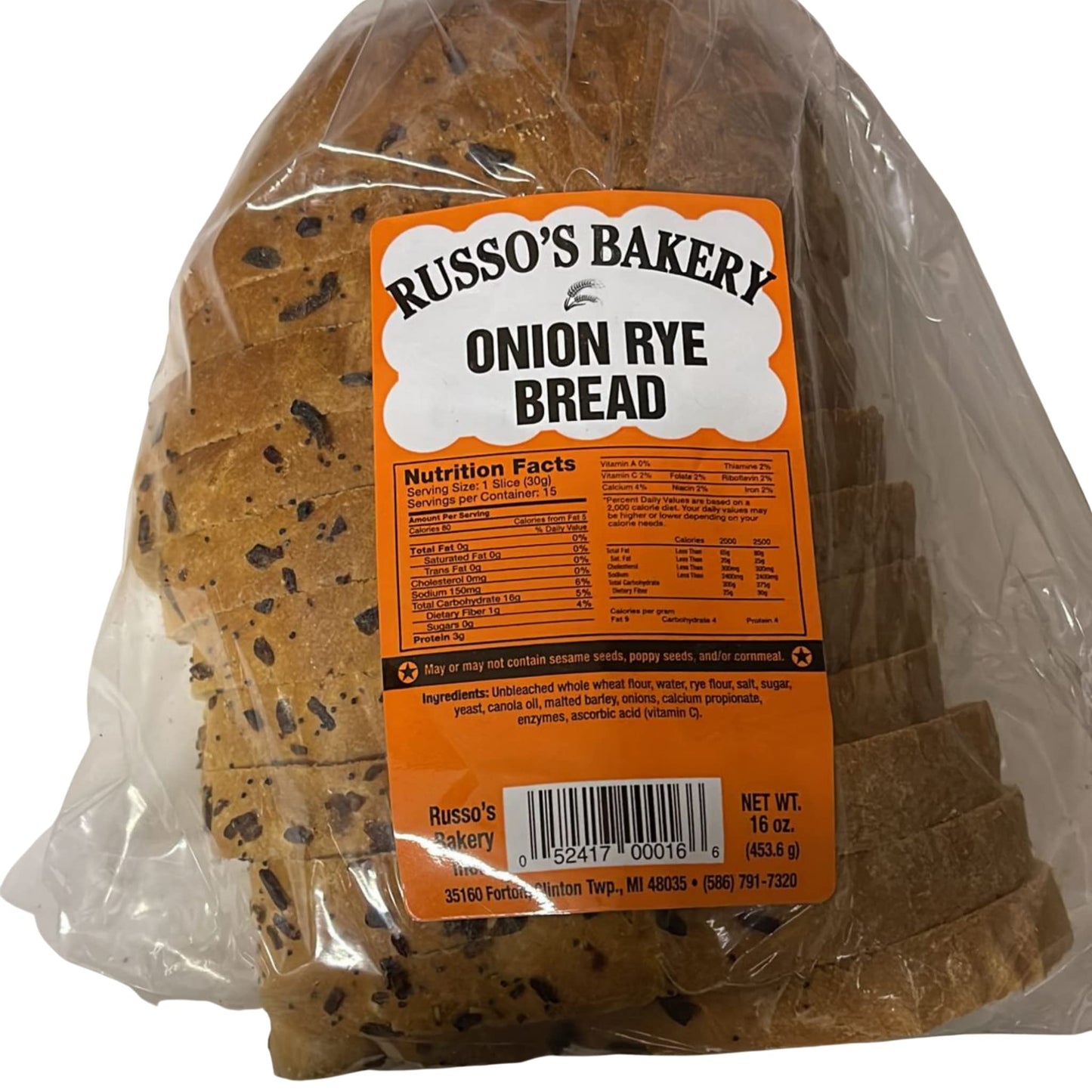 RUSSOS BAKERY ONION RYE BREAD 16oz. 3pk.