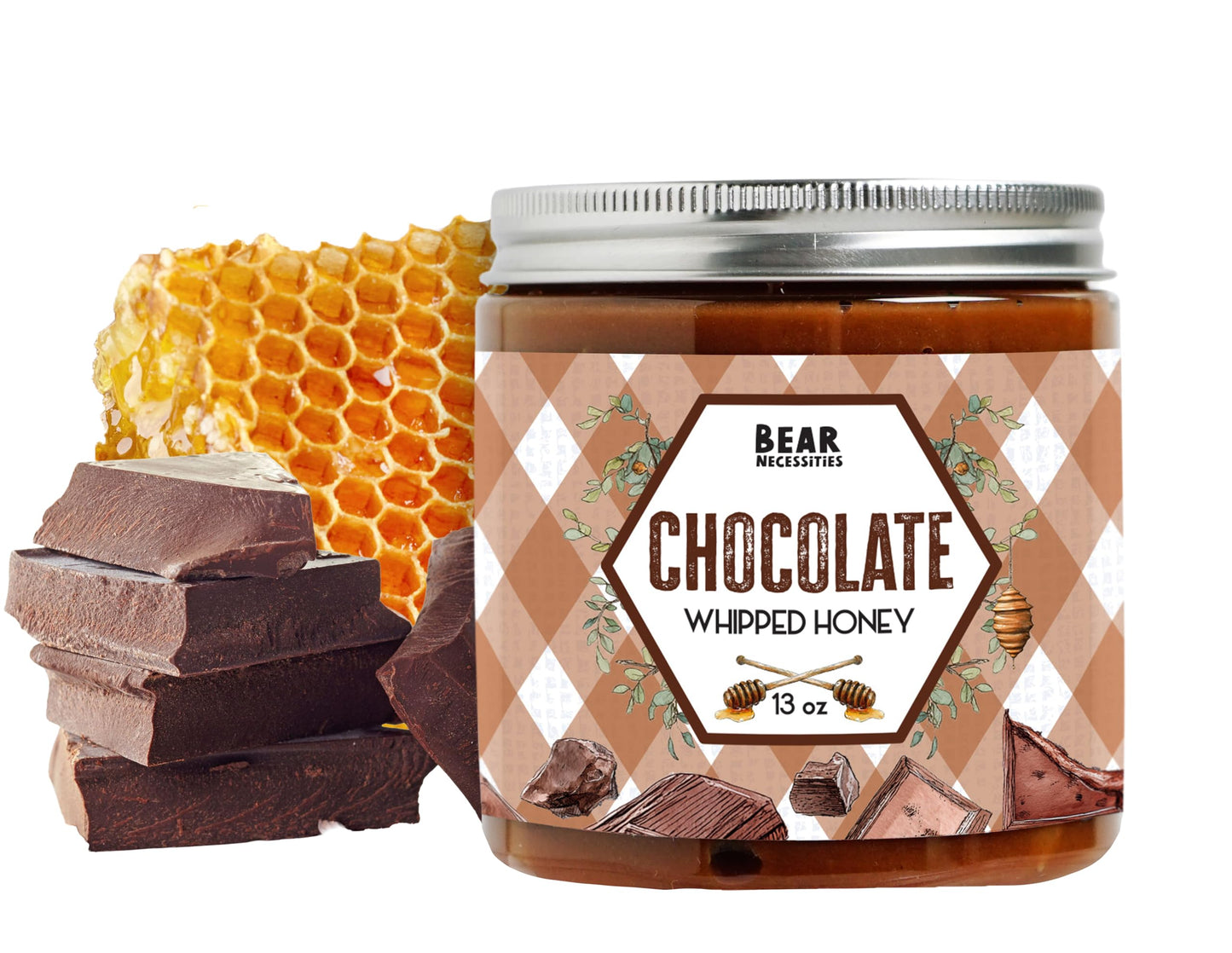 Bear Necessities Chocolate Whipped Honey - Pure Raw Michigan Creamed Honey Made with Organic Cocoa - Two-Ingredient Butter-Like