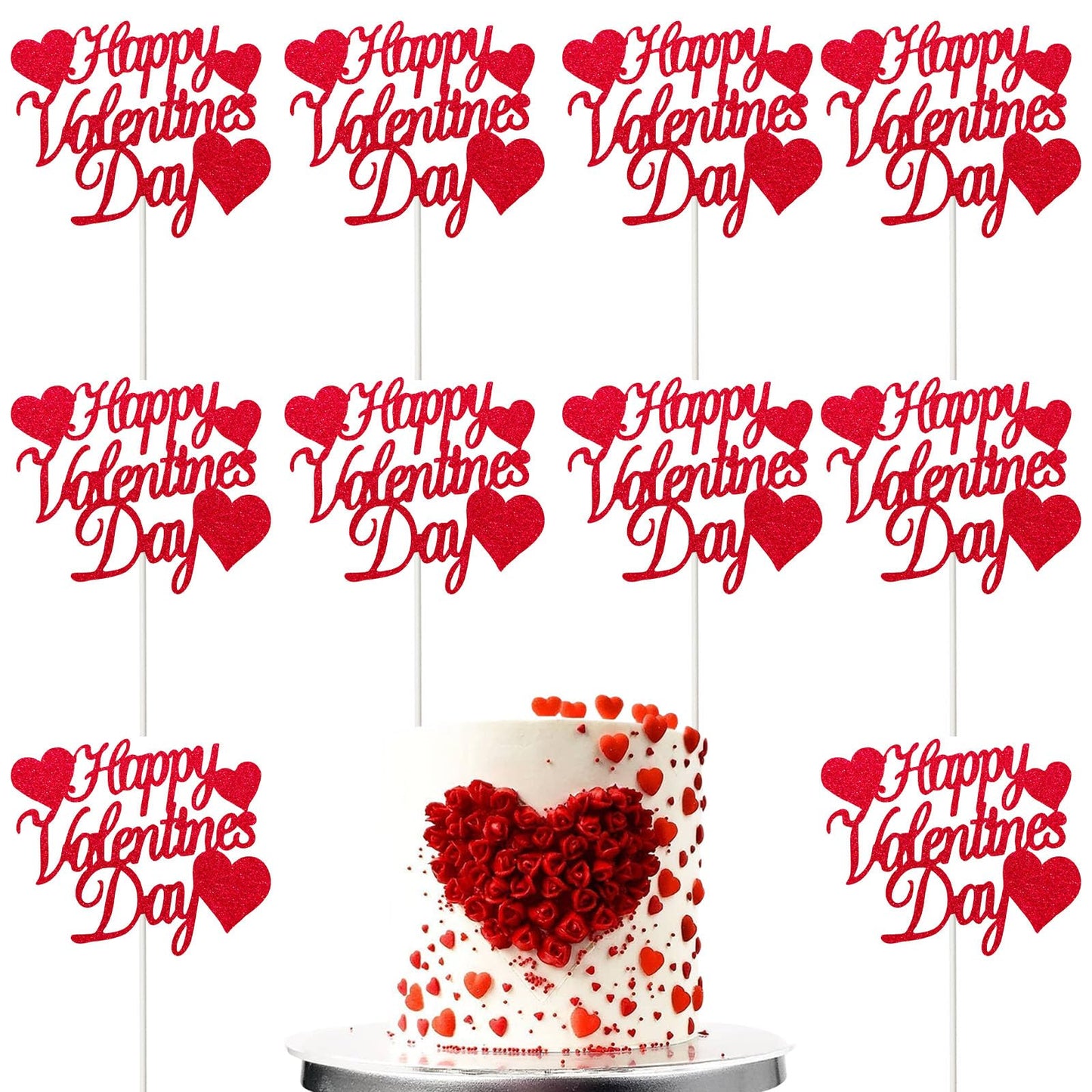 Valentine S Day Cake Topper Heart Cake Topper Romantic Red Cake Topper Glitter Cake Decorative Party Cake Decoration For Valentine S Day