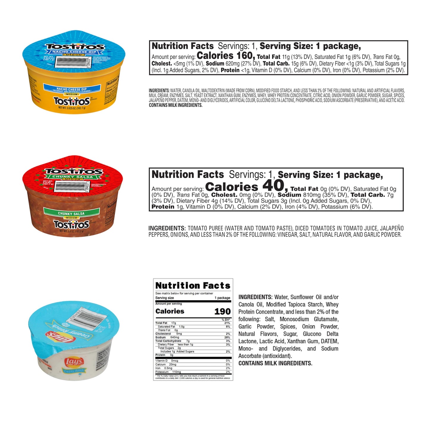 Frito Lay Dip Cups Variety Pack, Single Serve, 24 Count