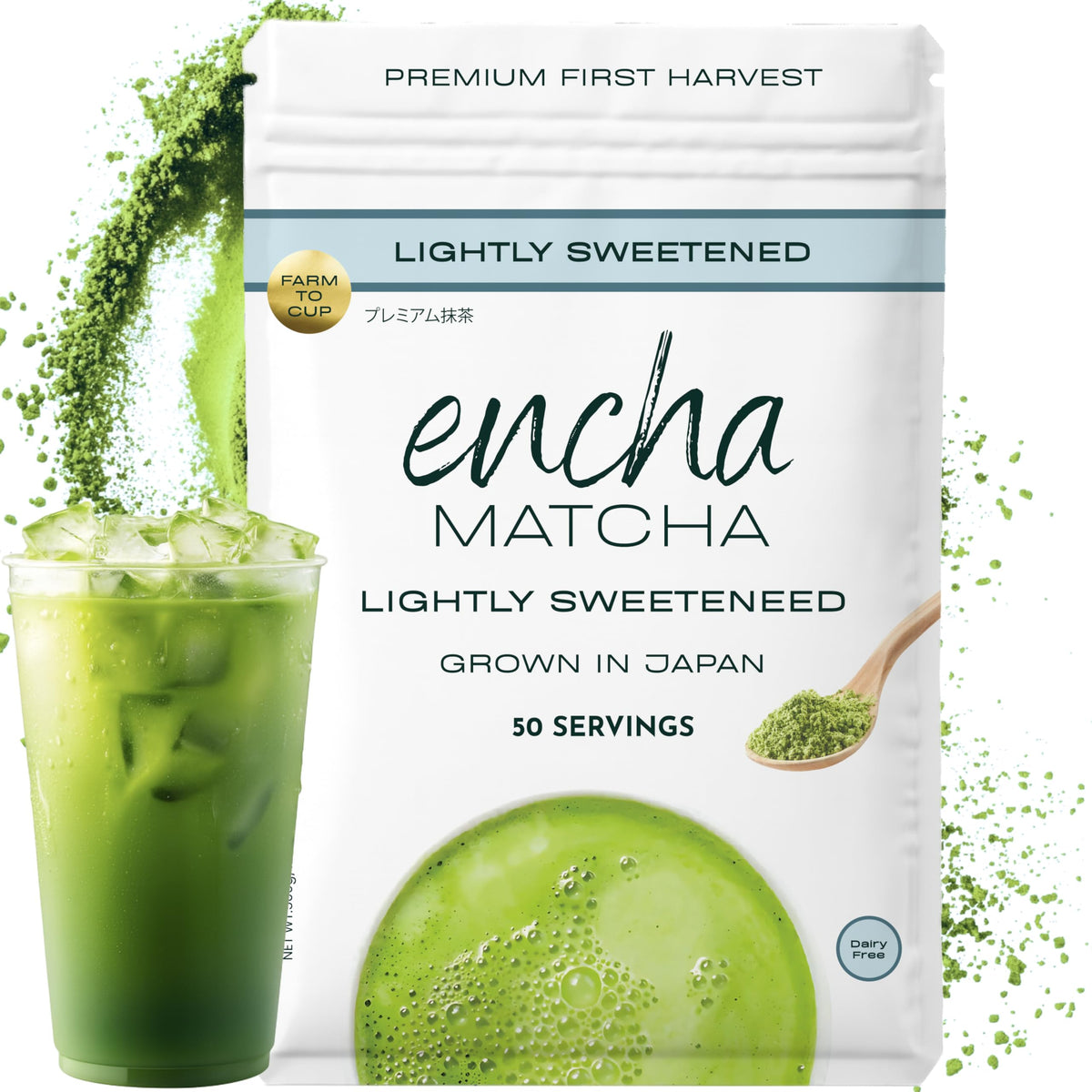 Encha Matcha Latte Powder Sweetened - Lightly Sweet Matcha Powder - First Harvest - Top-Grade Japanese Matcha - 500G / 1.1Lb