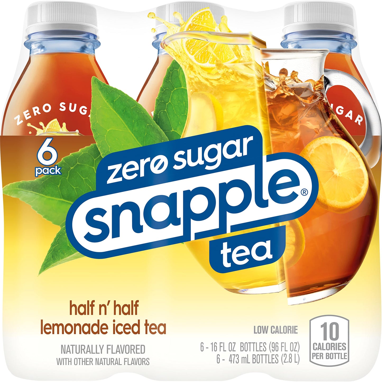 Snapple Zero Sugar Half n Half Tea, 16 fl oz recycled plastic bottle, 6 pack