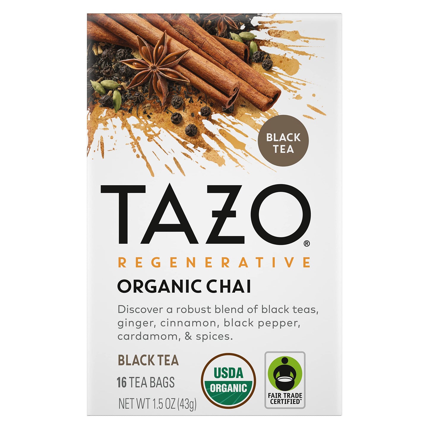 Tazo Tea Bags Black Tea Regenerative Organic Chai Tea 16 Count