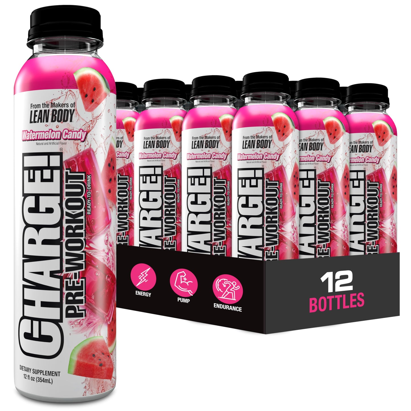 Labrada Charge Pre Workout Watermelon Candy Rtd Drink - Pump Energy Endurance Formula With 10G Glycerol 6G L-Citrulline Malate 4G Playa Alanine 300Mg Energy Blend + Total Hydration 12 Servings