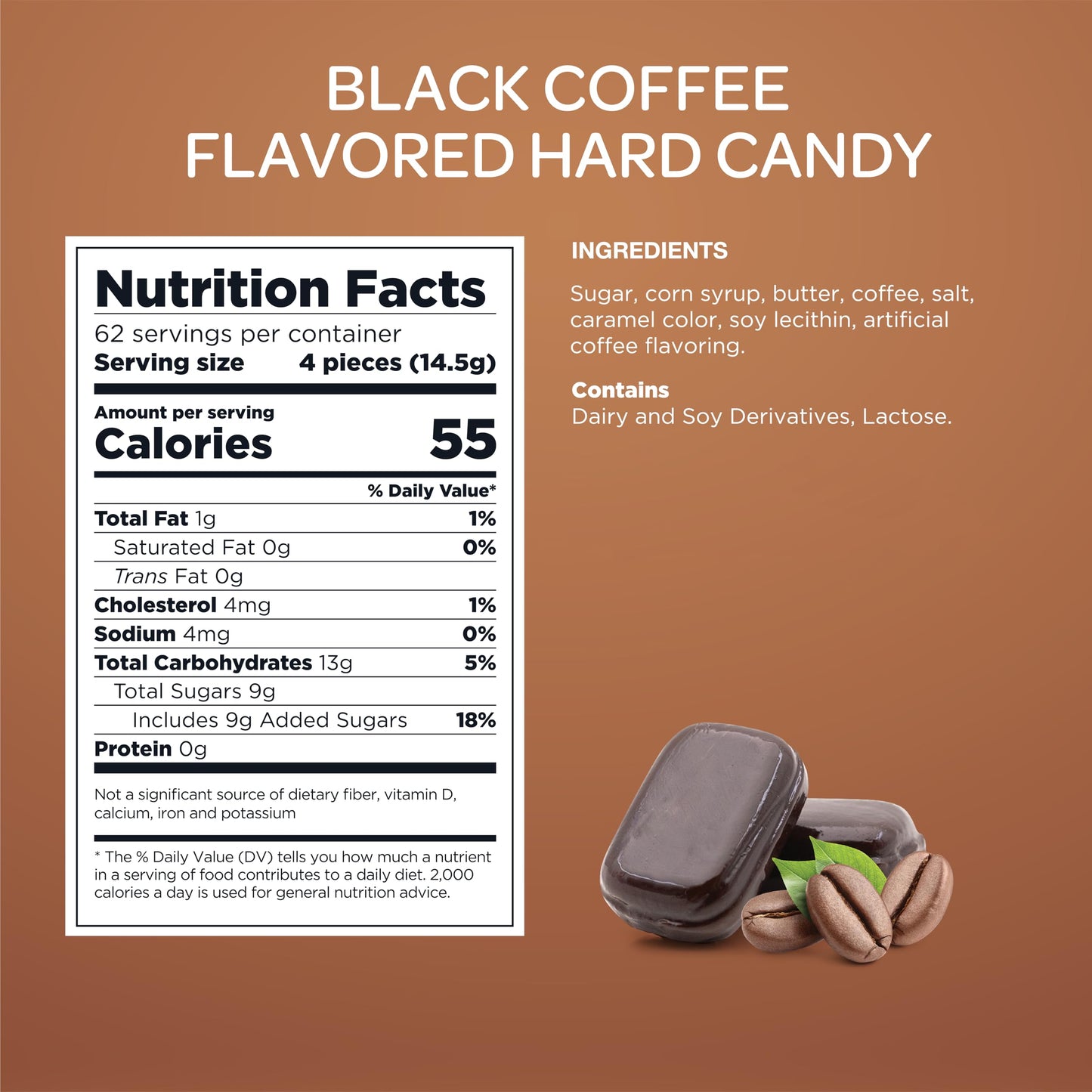 FUNTASTY Black Coffee Flavored Hard Candy - 2 Pound Bulk Pack, Individually Wrapped, Contains Caffeine