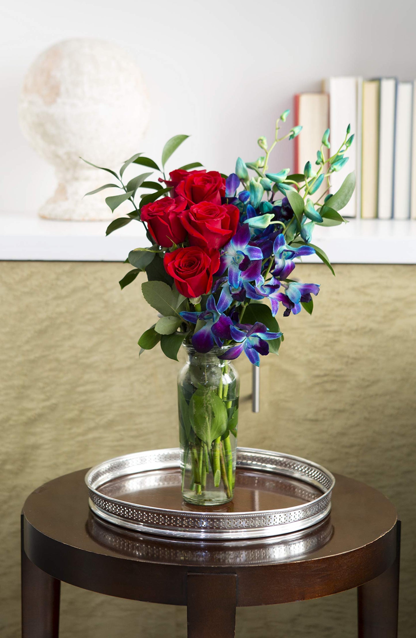 KaBloom Flowers - Mothers Day Collection - Sapphire Red Bouquet of Red Roses and Blue Orchids Without Vase. Gift for Birthday,