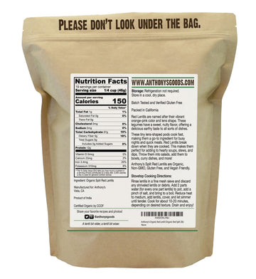 Anthonys Organic Split Red Lentils, 2 lb, Masoor Dal, Gluten Free, Non GMO, Vegan