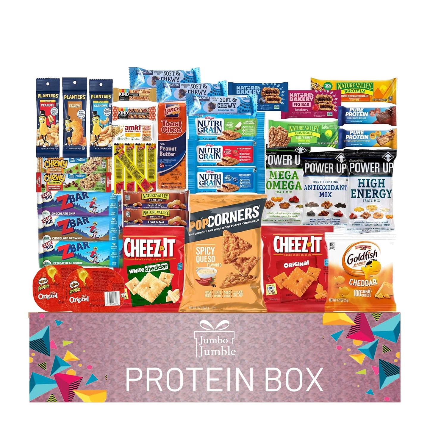 Jumbo Jumble Snack Box (40 Count) Protein Gift Care Package Snacks Variety Pack For 18+ Uses Teens Kids Men Women College Office Birthday (Protein Set)