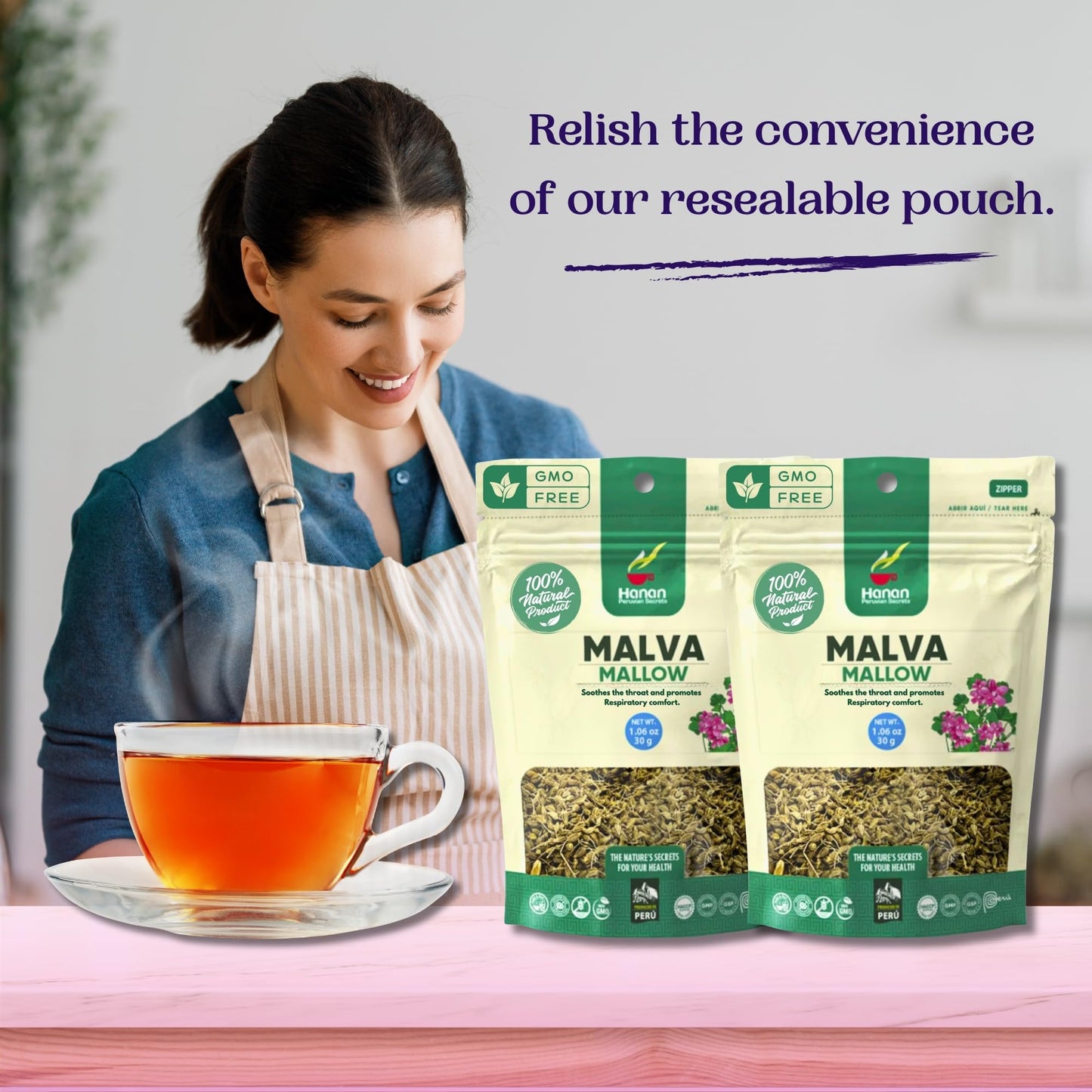 Hanan Loose Leaf Herbal Tea, Malva (Mallow), 1.1oz / 30g Dried Leaves from Peru