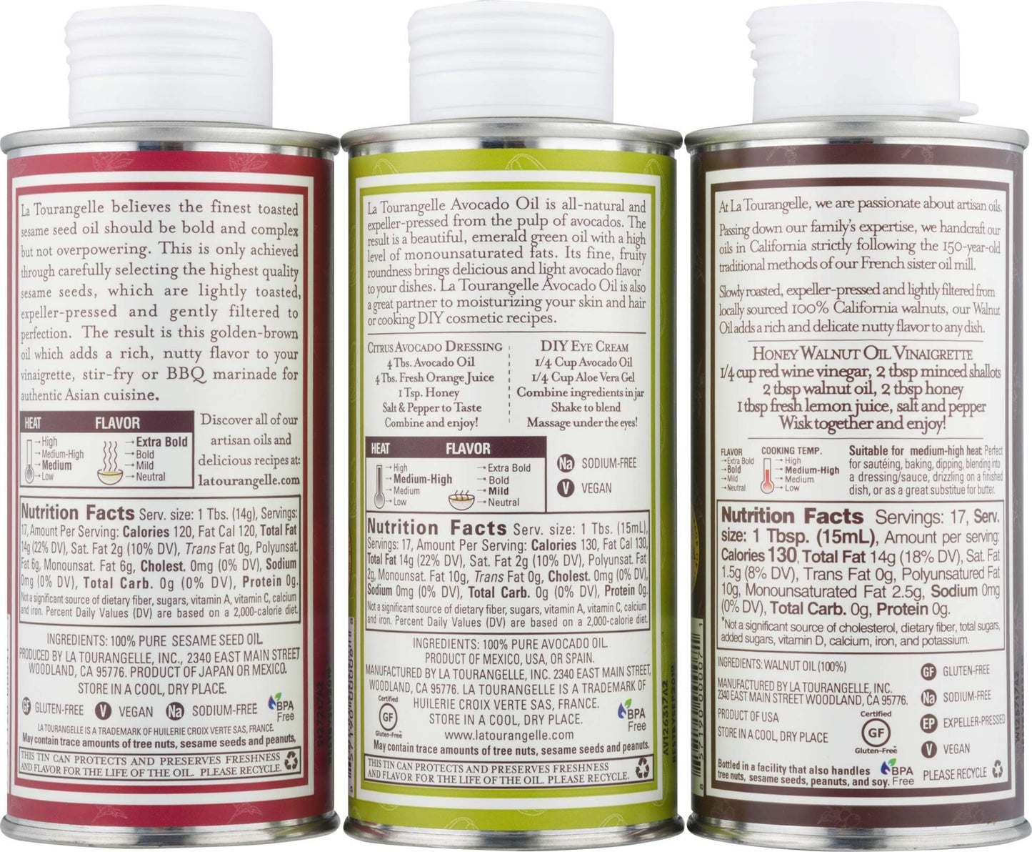 La Tourangelle Favorites Trio of Oils Gift Set - Roasted Walnut, Avocado, Toasted Sesame - 8.45 fl oz (Pack of 3)