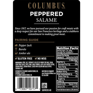 COLUMBUS Salami Sliced and Peppered Italian Authentic Flavor For Charcuterie Boards Sandwiches and Lunch Meat Deli 4 oz