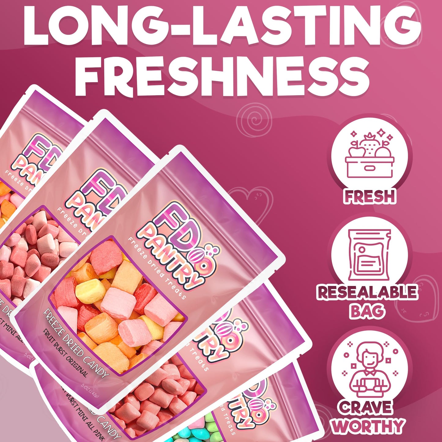 Freeze Dried Candy Variety Pack 5oz (5 Pack) - Freeze Dried Candy Bulk, Original, Mini Original, All Pinks, All Reds, Sour Assor