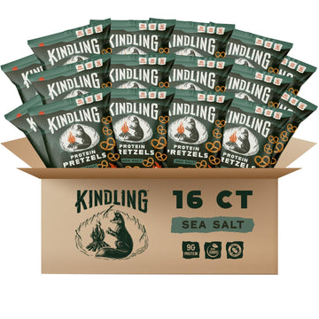 Kindling Protein Pretzels - Sea Salt | Protein-Packed Snack Size Bags | Kosher | 8-9g Protein Per Serving | No Artificial Flavor