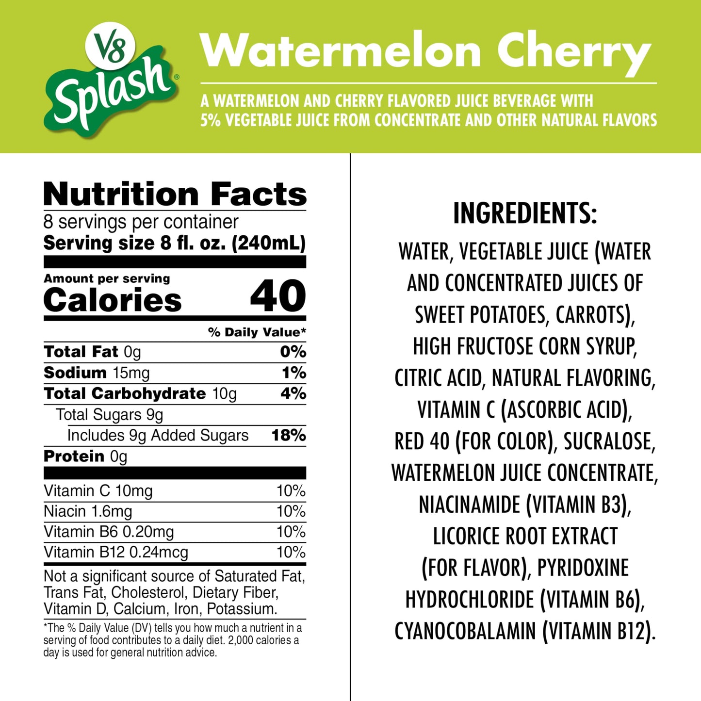 V8 Splash Watermelon Cherry Flavored Juice Beverage, 64 fl oz Bottle