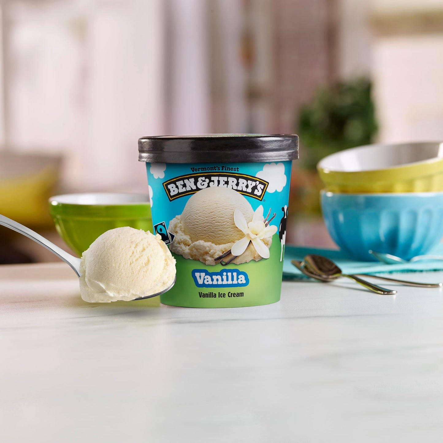 Ben & Jerrys Vanilla Ice Cream Pint Non-GMO 16 oz