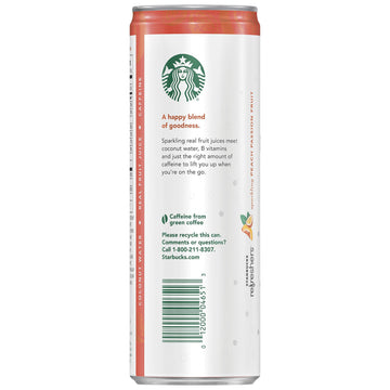 Starbucks RTD Coffee and Refreshers with Coconut Water, Peach Passion Fruit, 12 fl oz, Pack of 12 Cans