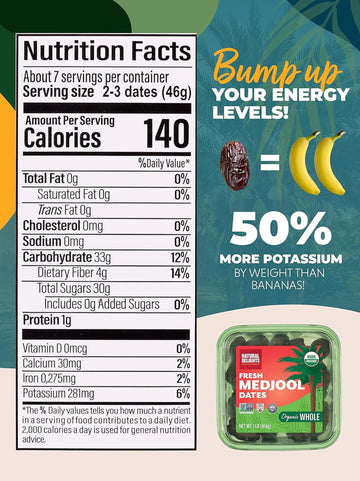 Natural Delights Organic Medjool Dates Whole - USDA Certified Organic Fruit Good Source of Fiber & Potassium Naturally Sweet Snack for On-the-Go Large & Plump Dates - 12 oz Tub (Pack of 2)