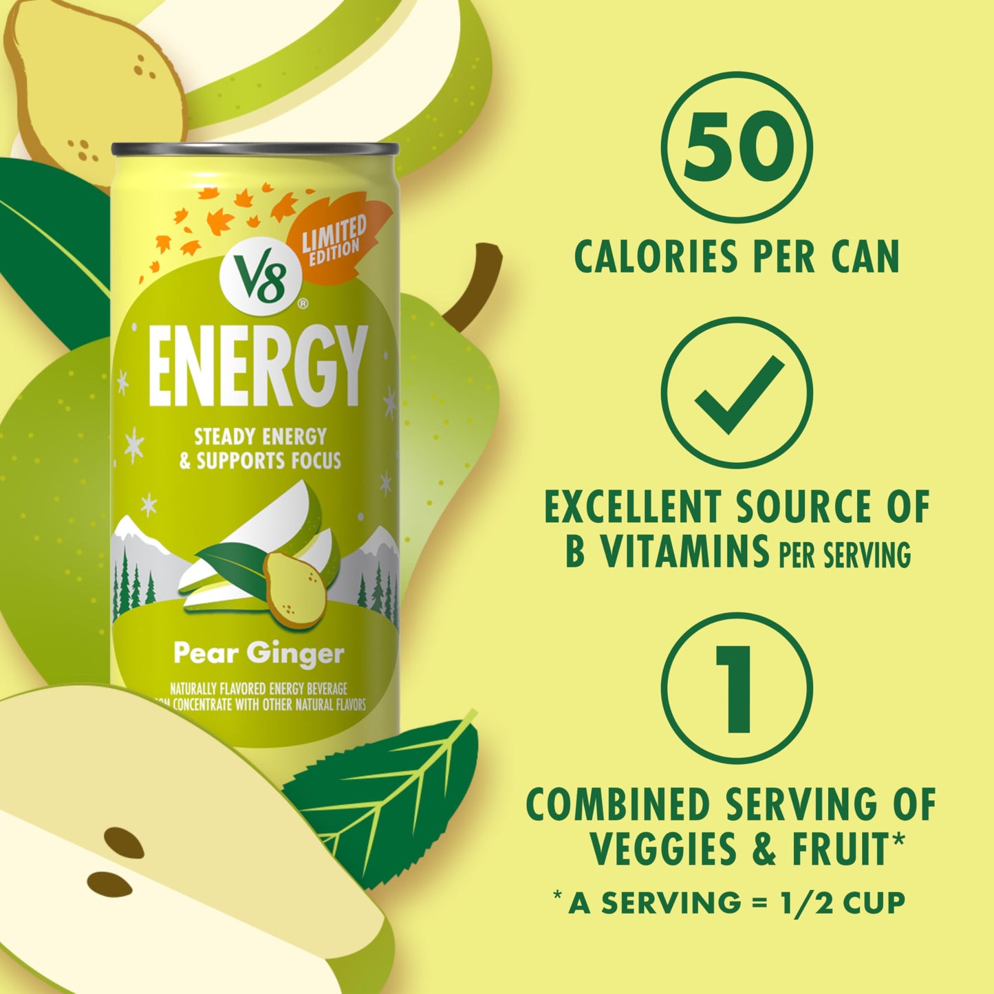 V8 Energy Pear Ginger Energy Drink 8 fl oz Can (6 Pack)