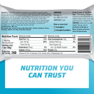 Jimmybar! - Eye Of The Tiger Caramel Chocolate Peanut Protein Bars - 25G Protein Bar - 6G Low Sugar - 12 Count - 60G Health Bars - Functional Snack With Real Peanuts & Hand-Drizzled Chocolate