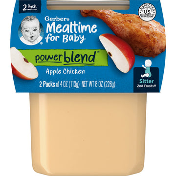 Gerber Mealtime For Baby 2Nd Foods Powerblend Baby Food Tubs, Apple Chicken, Unsweetened With No Added Colors Or Flavors, 2-4 Oz Tubs/Pack (Pack Of 8)