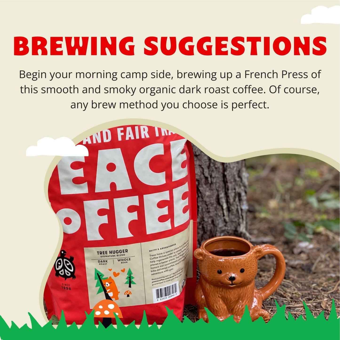 Peace Coffee Tree Hugger Signature Blend | 5 Lb Whole Bean Dark Roast | Organic Fair Trade | Soft, Smooth Flavor | Shade Grown,