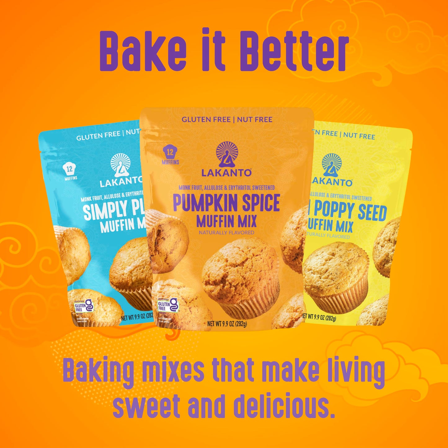 Lakanto Pumpkin Spice Muffin Mix - Gluten Free, Nut Free, Sweetened with Monk Fruit, Allulose, Erythritol, Pumpkin Spice Bread,