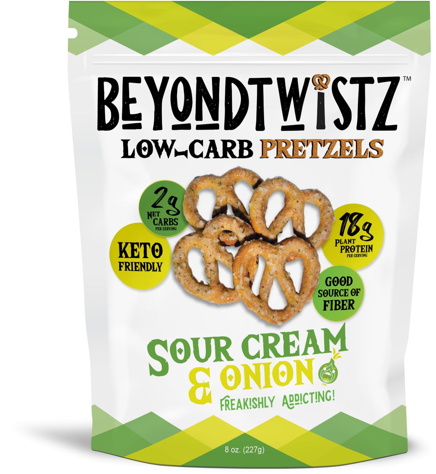 Beyondtwistz Low Carb Pretzels Sour Cream And Onion Keto Friendly 2G Net Carbs 18G Protein Powered By Healthsense High Fiber Wheat Flour Family Size 8Oz Bag Pack Of 1