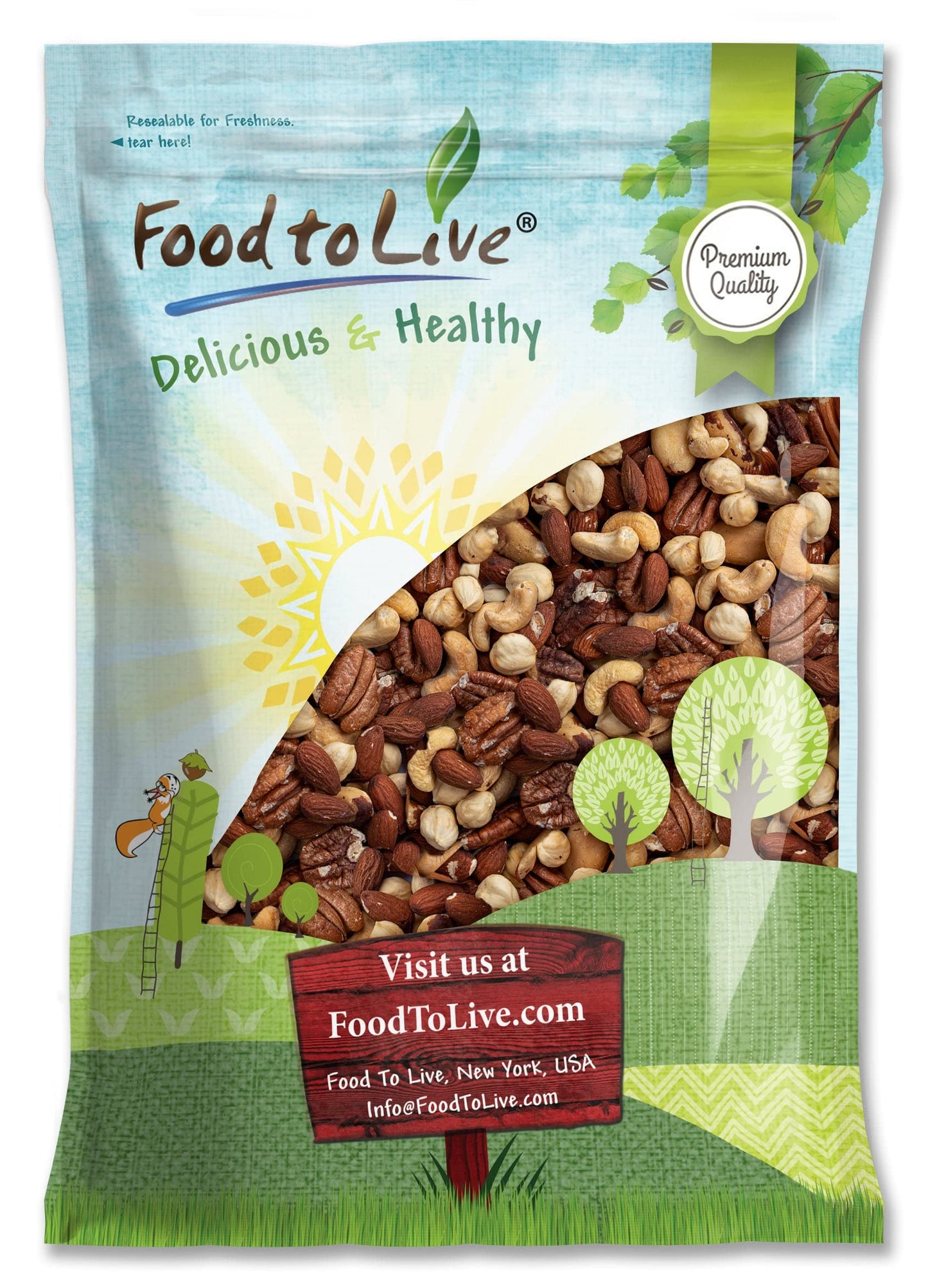 Food To Live Deluxe Unsalted Nuts Mix 8 Pounds - A Blend Of Dry Roasted Pecans Cashews Hazelnuts Almonds Brazil Nuts. Oven Roasted Vegan Kosher Bulk. Wholesome Snack. Full Of Protein Fiber