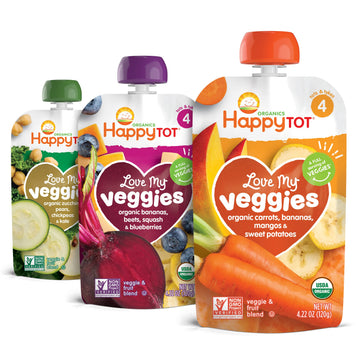Happytot Organics Stage 4 Baby Food Pouches, Gluten Free, Vegan Snack, Love My Veggies, Fruit & Veggie Puree, Variety Pack, 4.22 Ounce (Pack Of 16), Large Online Retailer Limited Availability