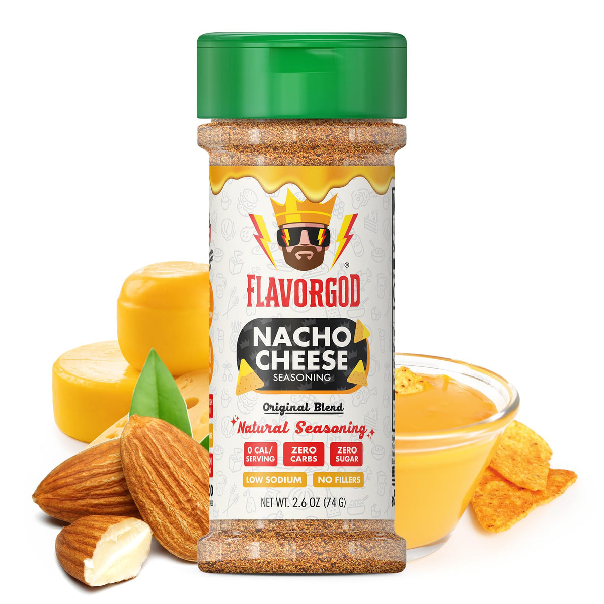 Nacho Cheese Seasoning Mix By Flavor God - Top-High Standardll Natural & Healthy Spice Blend For Chicken Nachos Dips Chicken Nuggets Salad Eggs Ravioli Pizza Tacos & Pasta - Kosher Dairy-Free Gluten-Free Keto Friendly