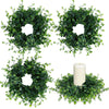 4 Pcs Candle Rings Wreaths 3 Inch Wedding Candle Rings Pillars Candle Wreath Kitchen Cabinet Wreaths Mini Green Boxwood Candle W