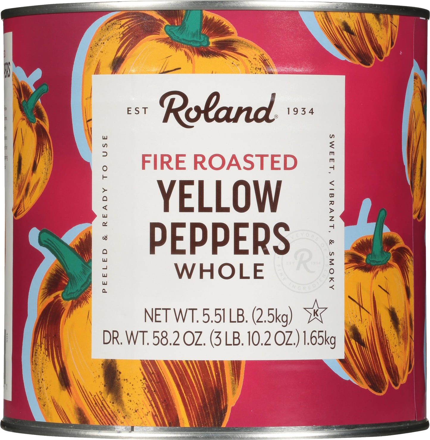Roland Foods Fire Roasted Yellow Peppers, Whole Peppers, Specialty Imported Food, 5 Lb 8 Oz Can