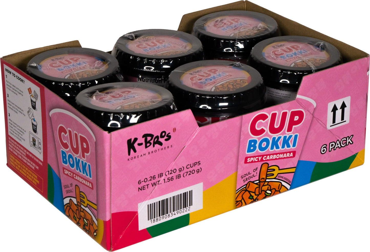 CupBokki Korean Tteokbokki Rice Cakes, Spicy Carbonara Flavor, 6 Pack - Authentic Korean Rice Cake Jjajang from the Korean Bros