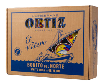 Ortiz Spanish Tuna, Special Edition Gift Pack of 12, Tender Wild Caught Tuna Fillets Hand Packed in Extra Virgin Olive Oil, Gour