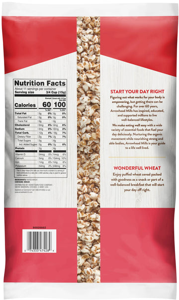 Arrowhead Mills Cereal, Puffed Wheat, 6 Oz. Bag (Pack Of 12)