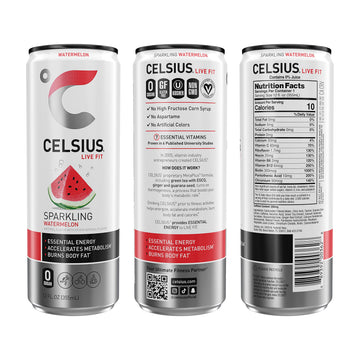Celsius Sparkling Watermelon, Functional Essential Energy Drink, 12 Fl Oz (Pack Of 24)