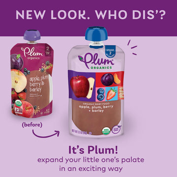 Plum Organics Stage 2 Organic Baby Food - Apple, Plum, Berry, And Barley - 3.5 Oz Pouch (Pack Of 12) - Organic Fruit And Vegetable Baby Food Pouch