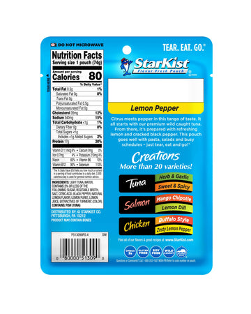 Starkist Tuna Creations, Lemon Pepper Tuna, Single Serve Pouch, 2.6 Oz