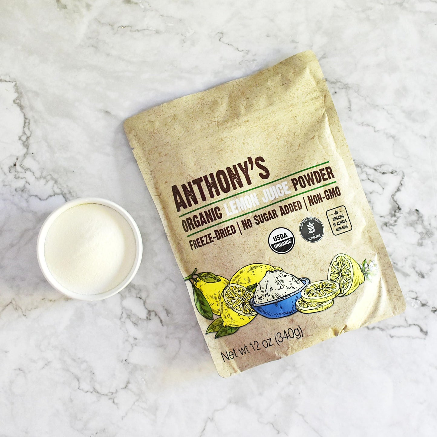 Anthony's Organic Lemon Juice Powder, 12 oz - Freeze Dried, Cold Pressed, No Sugar Added, Gluten Free, Non-GMO