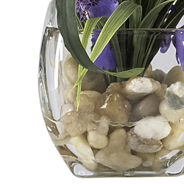 Nearly Natural 19In Artificial Dancing Lady Orchid Flower Arrangement In Glass Vase With River Rock And Liquid Illusions Compatible With Water, Faux Flower Arrangement For Dining Table Center Piece Or Home Décor
